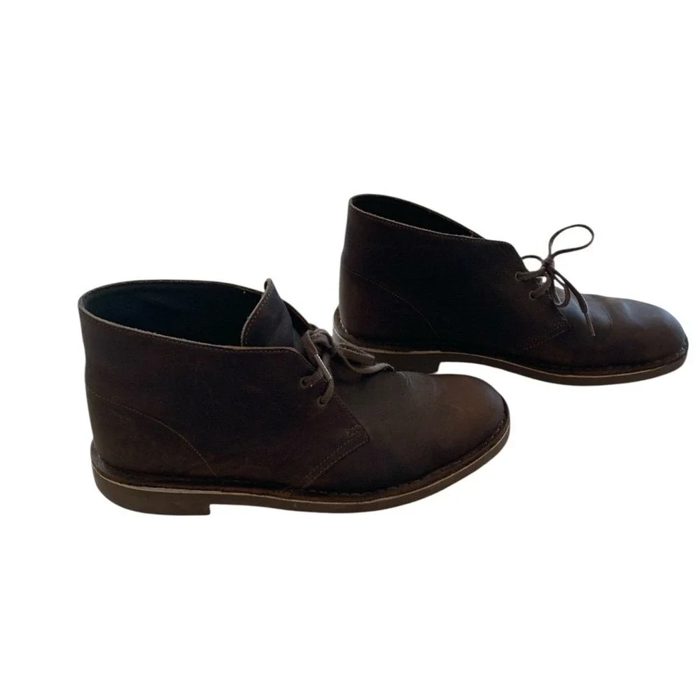 Clarks Desert Boots Mens 10.5 Brown Leather Dark Academia Rugged‎ Gorpcore